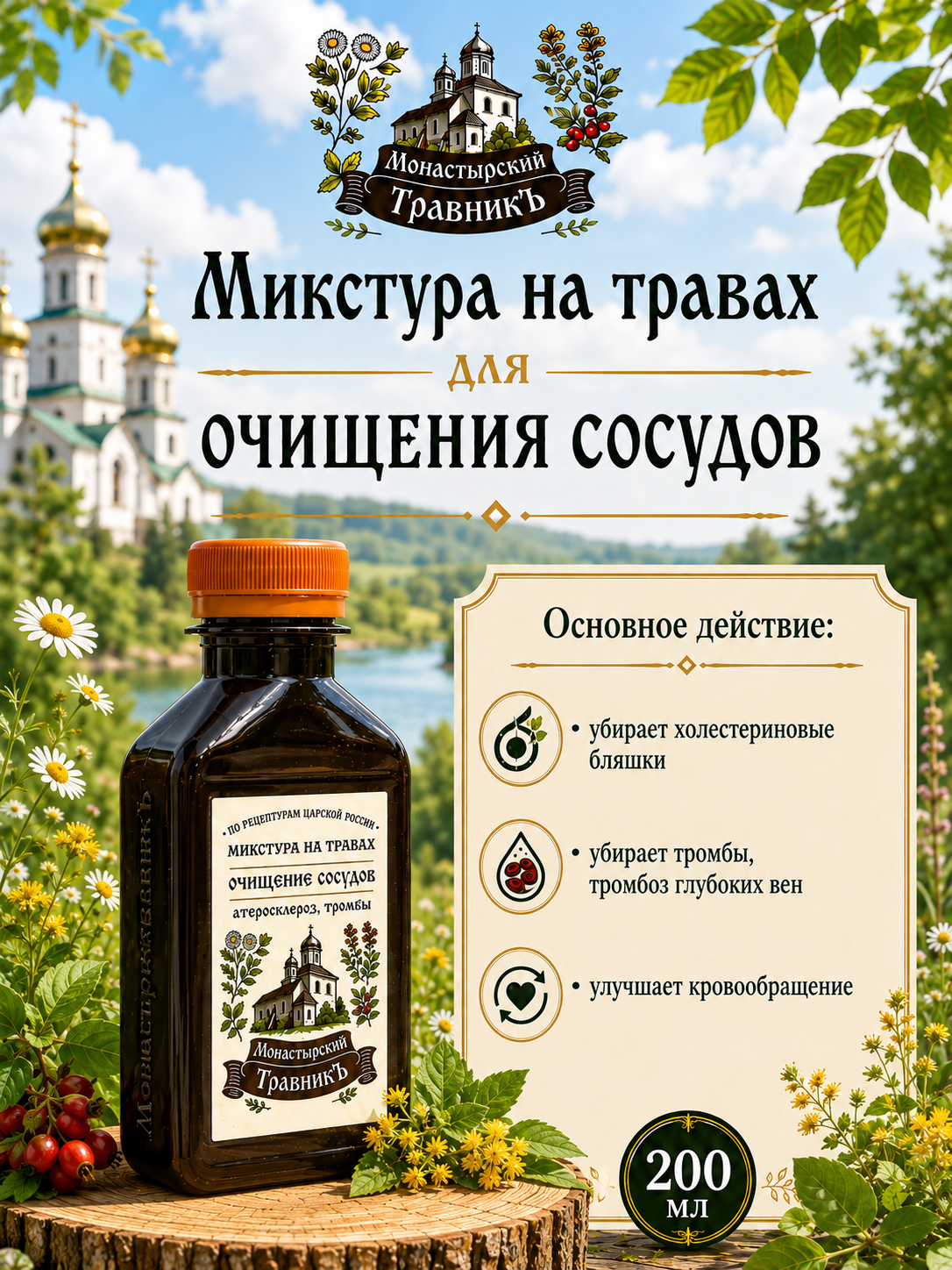 Микстура на травах "Очищение сосудов", 200мл