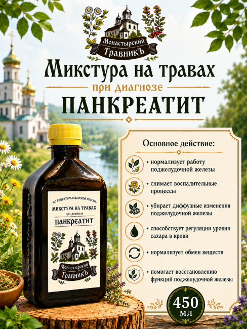 Микстура на травах „При диагнозе Панкреатит“
