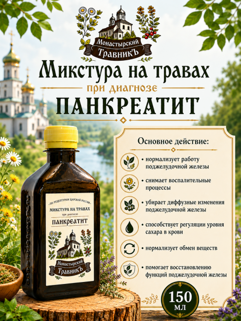 Микстура на травах „При диагнозе Панкреатит“