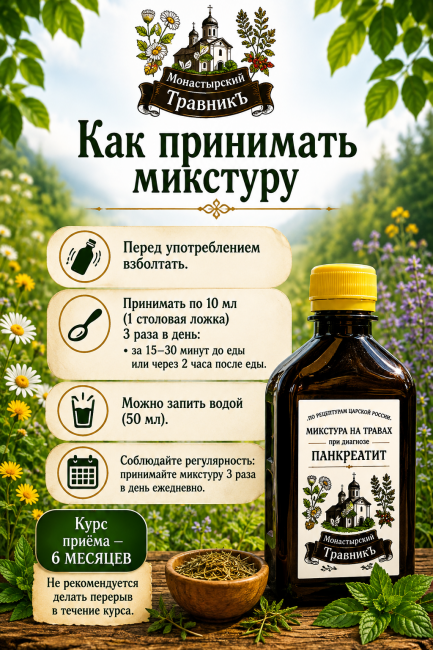 Микстура на травах „При диагнозе Панкреатит“