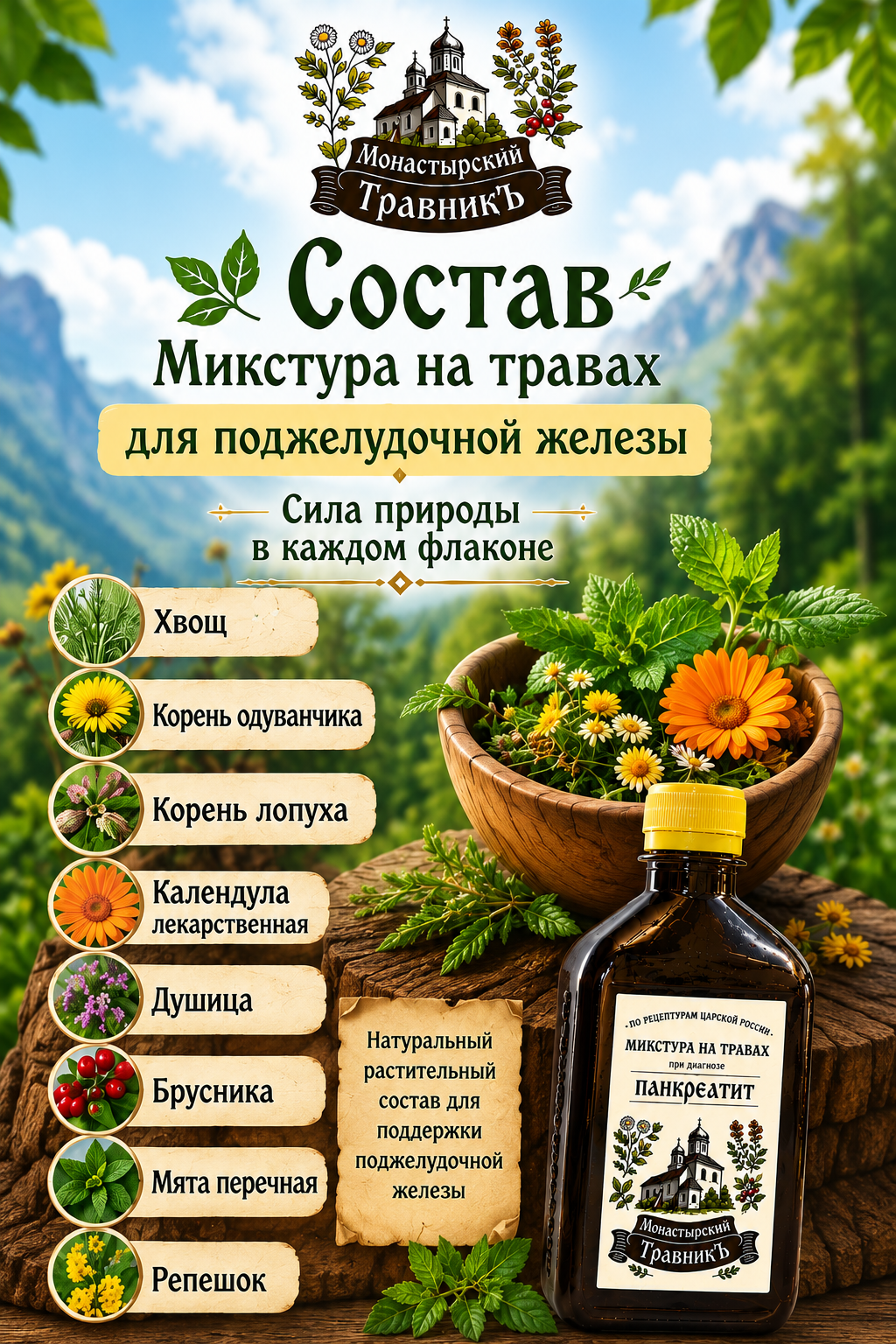 Микстура на травах „При диагнозе Панкреатит“