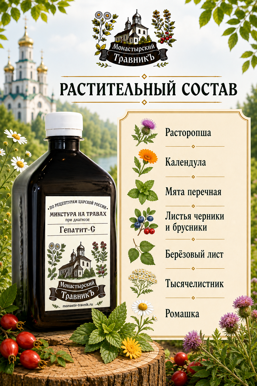 Микстура на травах "При диагнозе Гепатит-С", 450 мл