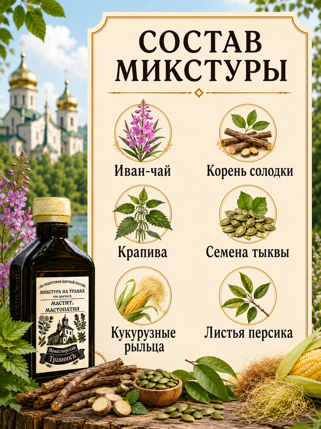 Микстура на травах "При диагнозе мастит, мастопатия" (опухоль доброкачественная), 200мл