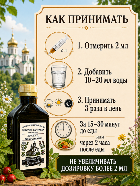 Микстура на травах "При диагнозе мастит, мастопатия" (опухоль доброкачественная), 200мл