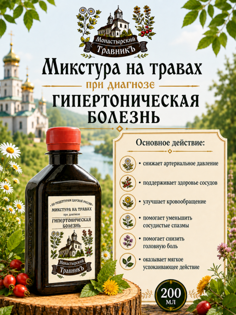 Микстура на травах "При диагнозе Гипертоническая болезнь", 200мл