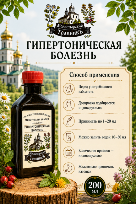 Микстура на травах "При диагнозе Гипертоническая болезнь", 200мл