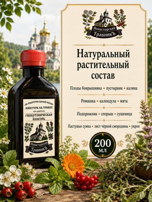 Микстура на травах "При диагнозе Гипертоническая болезнь", 200мл