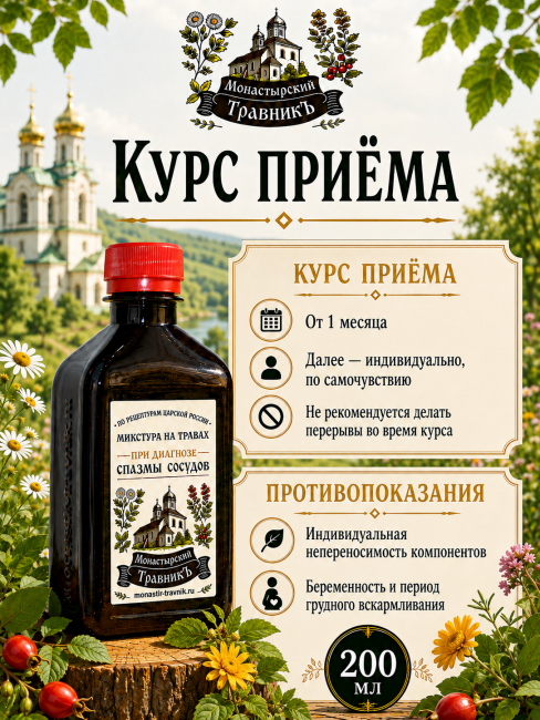 Микстура на травах "При диагнозе спазмы сосудов", 200мл