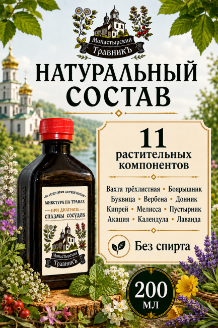 Микстура на травах "При диагнозе спазмы сосудов", 200мл