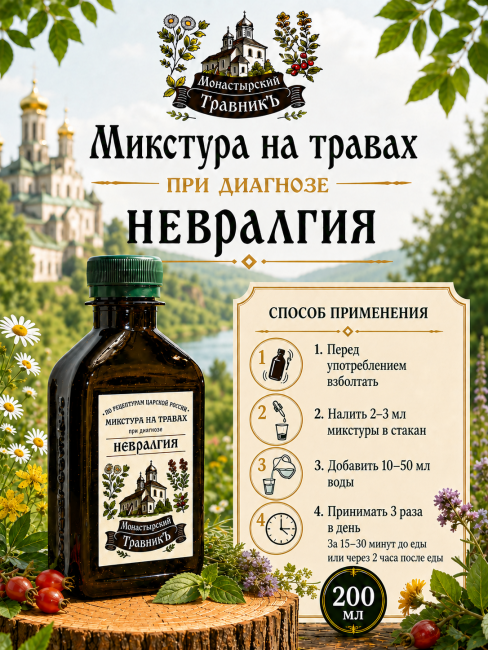 Микстура на травах "При диагнозе невралгия", 200мл