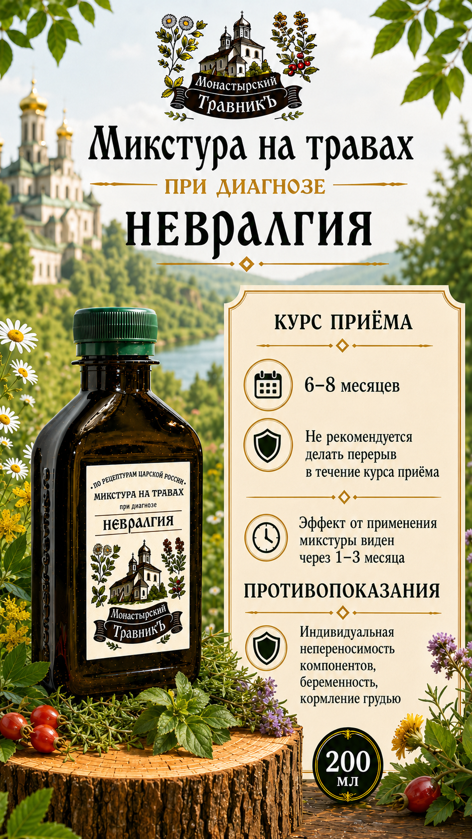 Микстура на травах "При диагнозе невралгия", 200мл