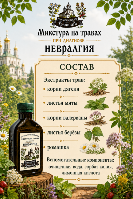 Микстура на травах "При диагнозе невралгия", 200мл