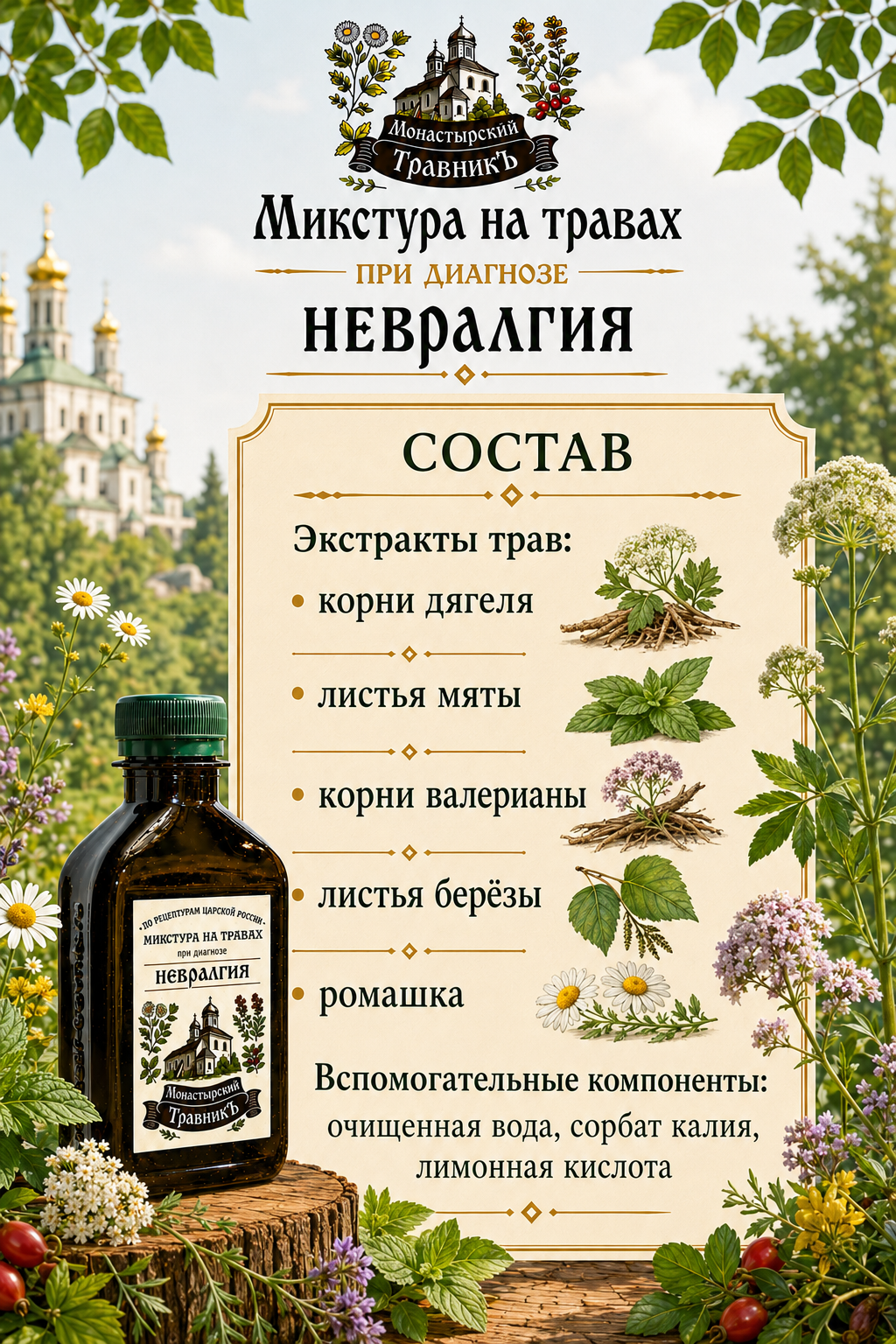 Микстура на травах "При диагнозе невралгия", 200мл