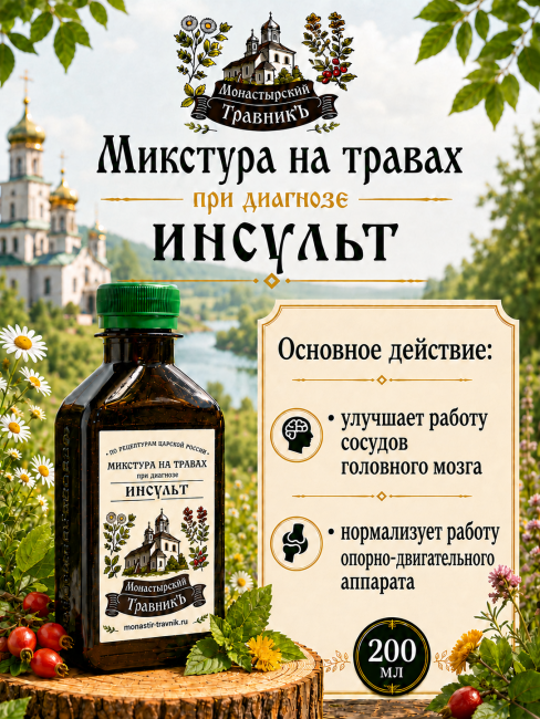 Микстура на травах "При диагнозе инсульт", 200мл