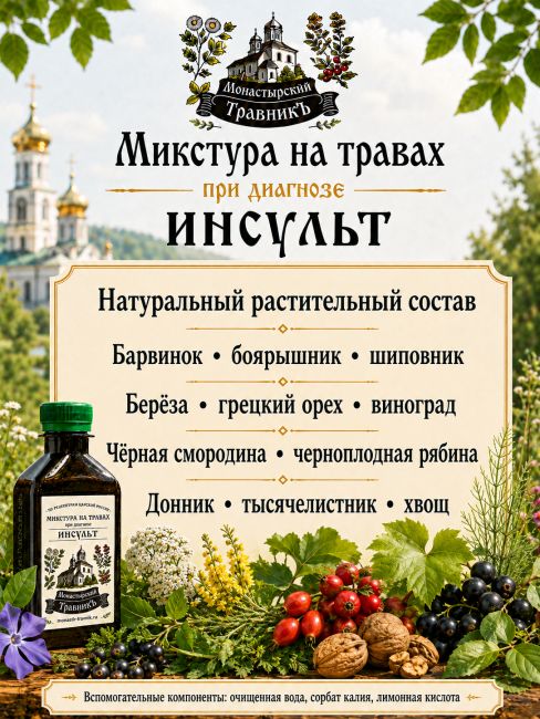 Микстура на травах "При диагнозе инсульт", 200мл