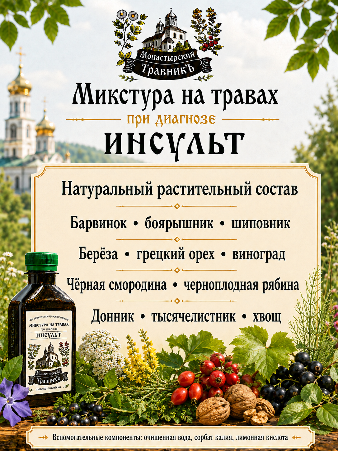 Микстура на травах "При диагнозе инсульт", 200мл